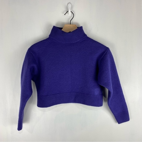 Wilfred Free Aritzia Merino Wool Cropped Mock Neck Pullover Sweater Purple Small - Picture 1 of 5